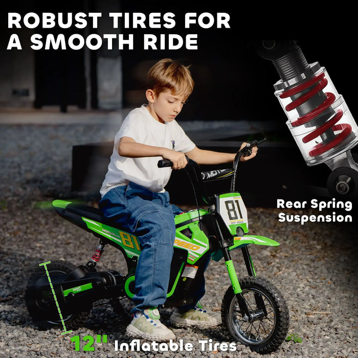 24V Kids Electric Dirt Bike – Green | 250W Motor, Three Speed Settings and Suspension AIYAPLAY - Little and Giant Explorers AIYAPLAY