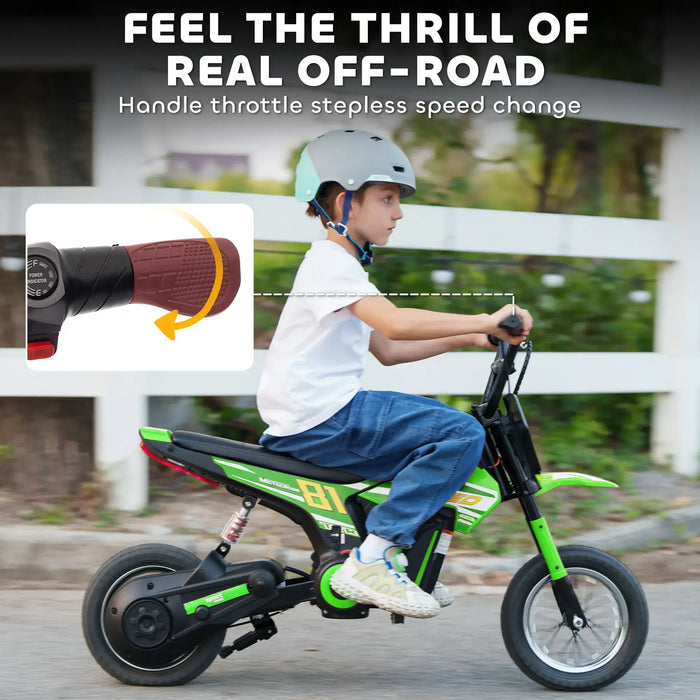 24V Kids Electric Dirt Bike – Green | 250W Motor, Three Speed Settings and Suspension AIYAPLAY - Little and Giant Explorers AIYAPLAY