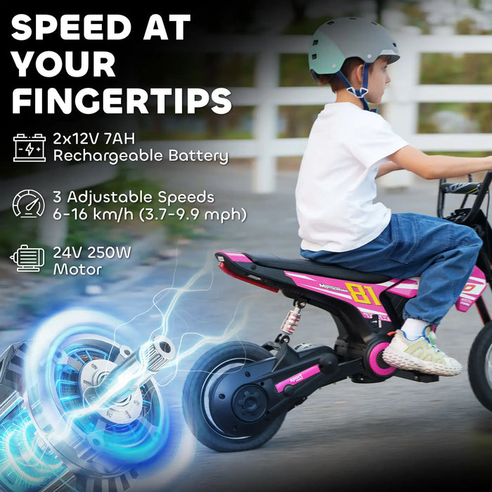 24V Kids Electric Dirt Bike – Pink | 250W Motor, Three Speed Settings and Suspension AIYAPLAY - Little and Giant Explorers AIYAPLAY