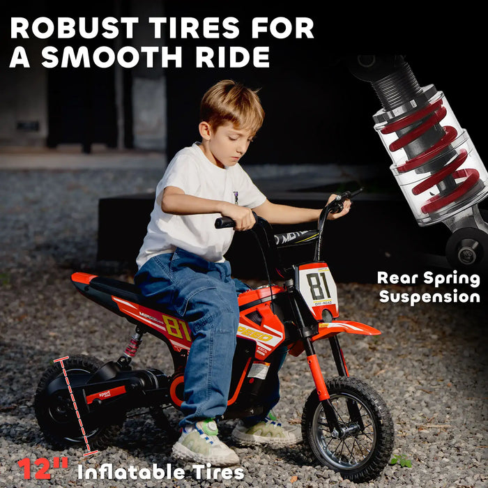 24V Kids Electric Dirt Bike – Red | 250W Motor, Three Speed Settings and Suspension AIYAPLAY - Little and Giant Explorers AIYAPLAY