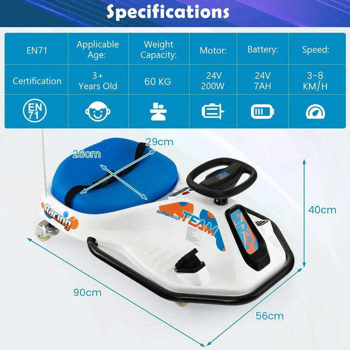 24V Kids Electric Drift Car – 360° Spin | Music and LED Lights COSTWAY - Little and Giant Explorers Costway