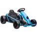 Blue 24V kids electric drift go-kart with black seat and dual drive, seen on white background