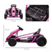 Pink kids electric drift go-kart with seat belt, dual drive, and size measurements