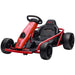 Red 24V kids electric drift go kart with black seat and dual drive, isolated on white