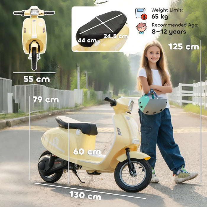 24V Kids Electric Motorbike – Beige | Three Speed Modes 6–16km/h - LED Lights AIYAPLAY - Little and Giant Explorers AIYAPLAY