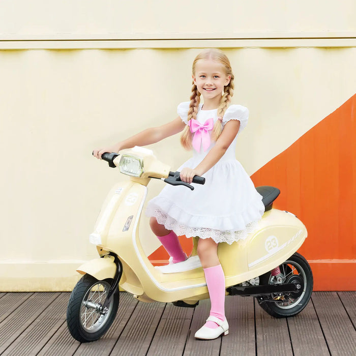 24V Kids Electric Motorbike – Beige | Three Speed Modes 6–16km/h - LED Lights AIYAPLAY - Little and Giant Explorers AIYAPLAY