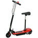 Red 24V kids ride-on electric scooter with seat, handbrake, and bell