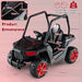 Black and red kids electric ride-on car with spider web design, adjustable seat, 3-8 years, 30kg capacity