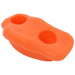 Orange silicone soap holder with two circular indentations and rounded edges