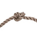 Close-up of a beige twisted rope tied in a simple knot on white background