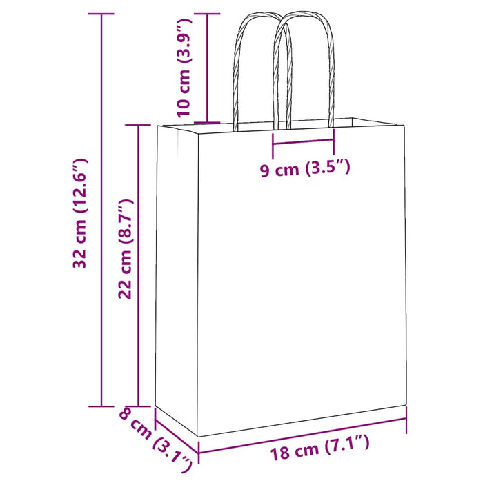 250 Paper Bags with Handles in Blue (18 x 8 x 22cm) - Little and Giant Explorers vidaXL