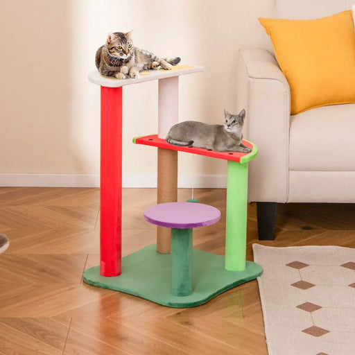 27 Inch Aesthetic Fruit-Shaped Cat Tree Multicolor | Lemon Watermelon Grape Design - Little and Giant Explorers Costway