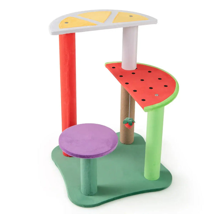 27 Inch Aesthetic Fruit-Shaped Cat Tree Multicolor | Lemon Watermelon Grape Design - Little and Giant Explorers Costway
