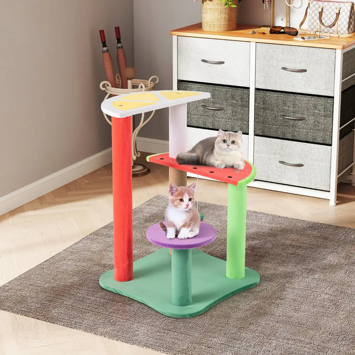 27 Inch Aesthetic Fruit-Shaped Cat Tree Multicolor | Lemon Watermelon Grape Design - Little and Giant Explorers Costway