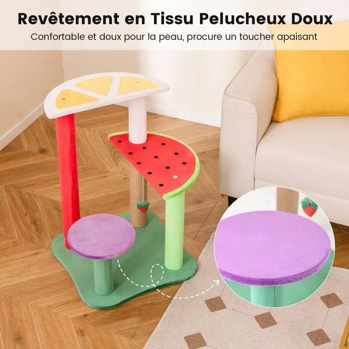 27 Inch Aesthetic Fruit-Shaped Cat Tree Multicolor | Lemon Watermelon Grape Design - Little and Giant Explorers Costway