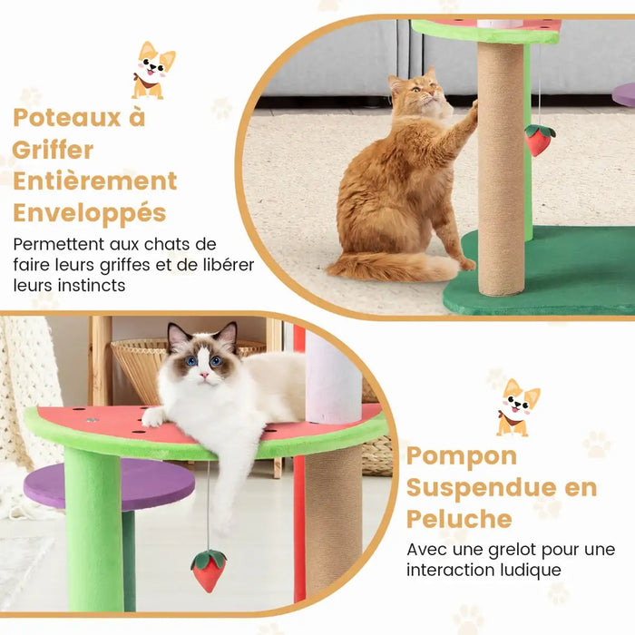27 Inch Aesthetic Fruit-Shaped Cat Tree Multicolor | Lemon Watermelon Grape Design - Little and Giant Explorers Costway