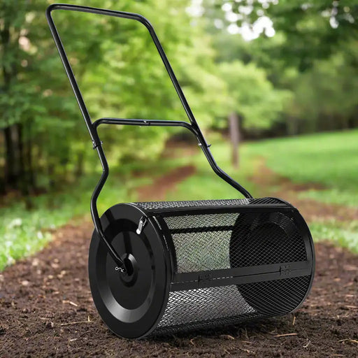 27" Metal Garden Spreader – Black | Lawn Fertiliser and Compost Roller - Heavy-Duty Design COSTWAY - Little and Giant Explorers Costway