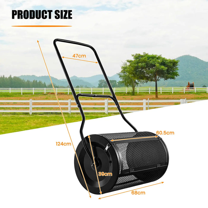 27" Metal Garden Spreader – Black | Lawn Fertiliser and Compost Roller - Heavy-Duty Design COSTWAY - Little and Giant Explorers Costway