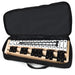 25-note glockenspiel with white and black metal bars in a black soft carrying case with two black mallets