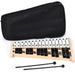27-note glockenspiel xylophone with black and white metal bars, wooden frame, two mallets, and black carrying case