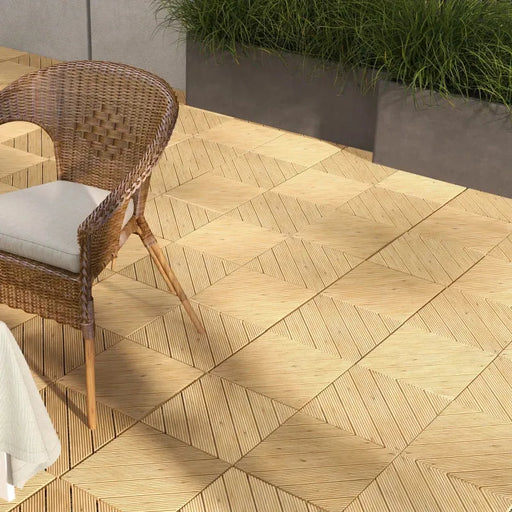 27-Piece Interlocking Deck Tiles Set – Yellow Fir Wood | 2.43m² Coverage OUTSUNNY - Little and Giant Explorers Outsunny