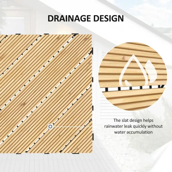 27-Piece Interlocking Deck Tiles Set – Yellow Fir Wood | 2.43m² Coverage OUTSUNNY - Little and Giant Explorers Outsunny