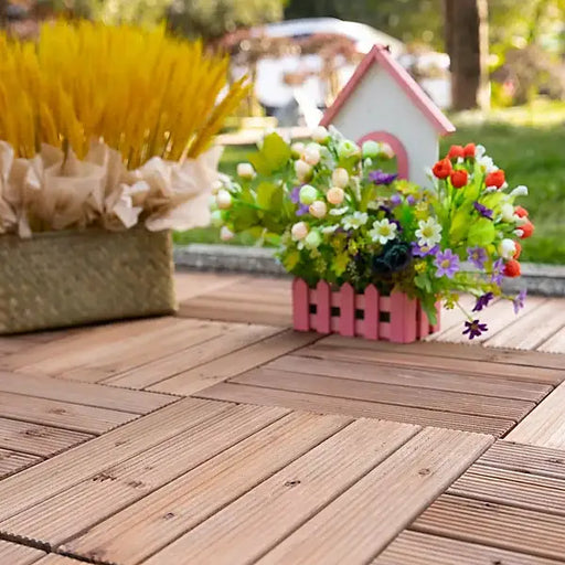 27-Piece Wooden Deck Tile Set – Interlocking Fir Wood Flooring | 2.5㎡ Coverage OUTSUNNY - Little and Giant Explorers Outsunny