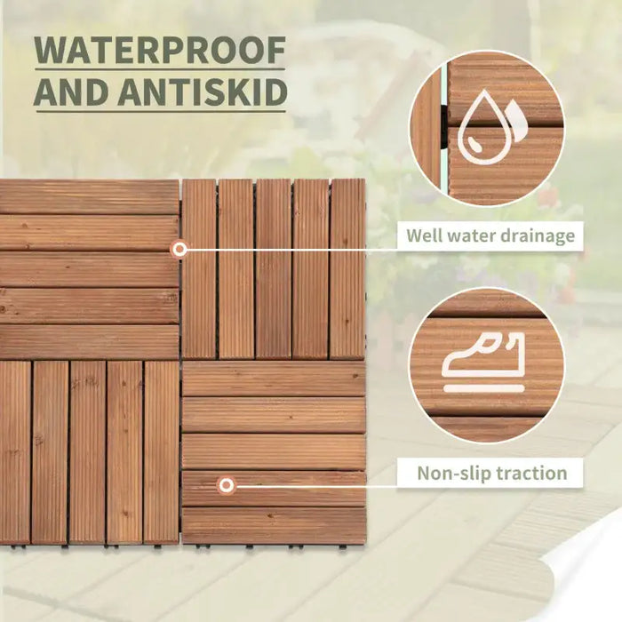 27-Piece Wooden Deck Tile Set – Interlocking Fir Wood Flooring | 2.5㎡ Coverage OUTSUNNY - Little and Giant Explorers Outsunny