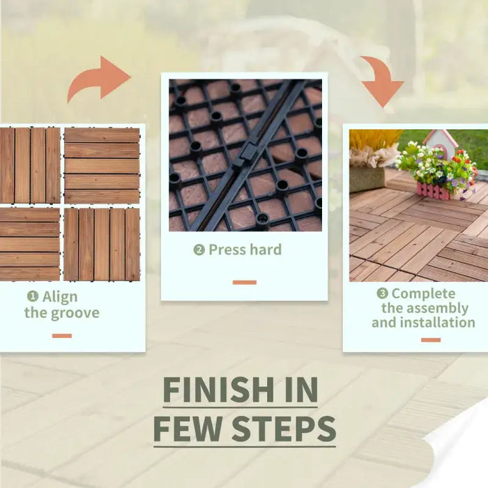 27-Piece Wooden Deck Tile Set – Interlocking Fir Wood Flooring | 2.5㎡ Coverage OUTSUNNY - Little and Giant Explorers Outsunny