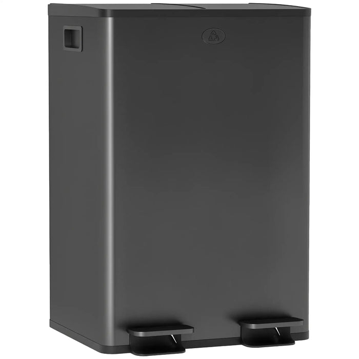 Black step-on trash can on a white background