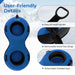 Blue and black 2-person inflatable snow tube with easy-to-hold handle, removable tow strap, and padded seat