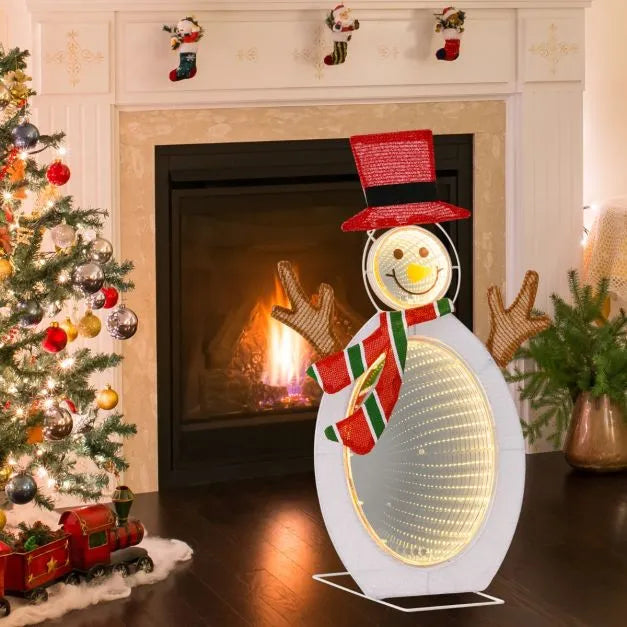 2D Snowman with Infinity Tunnel Lights | Warm White LEDs - Metal Frame COSTWAY - Little and Giant Explorers Costway