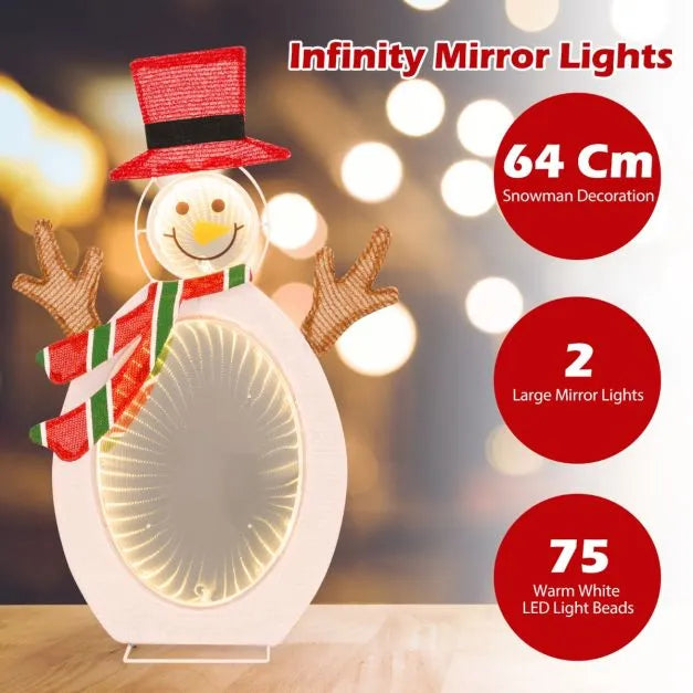 2D Snowman with Infinity Tunnel Lights | Warm White LEDs - Metal Frame COSTWAY - Little and Giant Explorers Costway