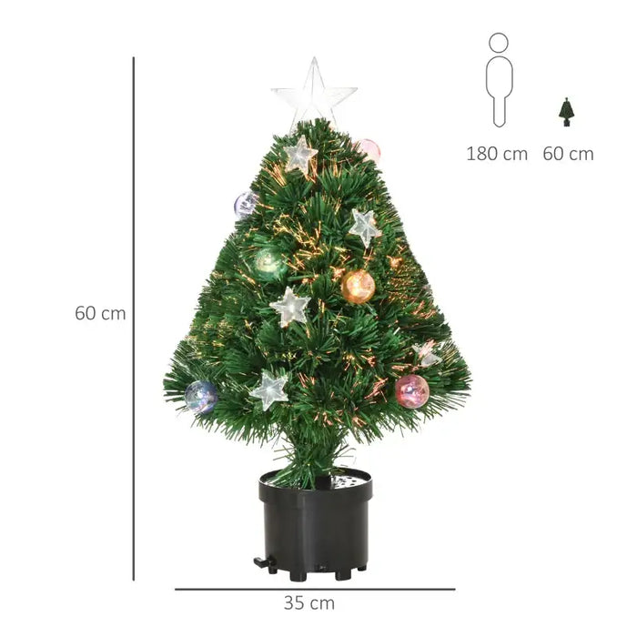 2ft Pre-Lit Artificial Christmas Tree | Fibre Optic and LED Lights - Baubles and Star Topper HOMCOM - Little and Giant Explorers HOMCOM