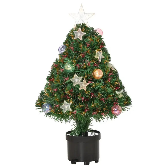 2ft Pre-Lit Artificial Christmas Tree | Fibre Optic and LED Lights - Baubles and Star Topper HOMCOM - Little and Giant Explorers HOMCOM