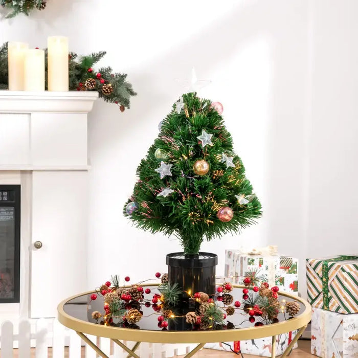 2ft Pre-Lit Artificial Christmas Tree | Fibre Optic and LED Lights - Baubles and Star Topper HOMCOM - Little and Giant Explorers HOMCOM