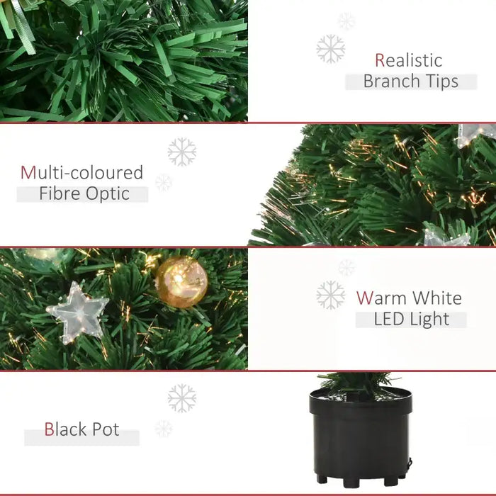 2ft Pre-Lit Artificial Christmas Tree | Fibre Optic and LED Lights - Baubles and Star Topper HOMCOM - Little and Giant Explorers HOMCOM