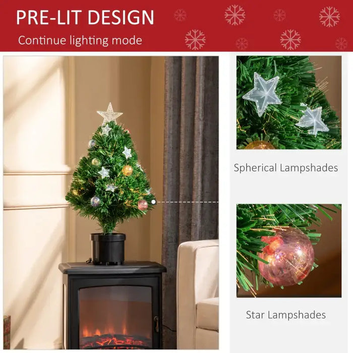2ft Pre-Lit Artificial Christmas Tree | Fibre Optic and LED Lights - Baubles and Star Topper HOMCOM - Little and Giant Explorers HOMCOM