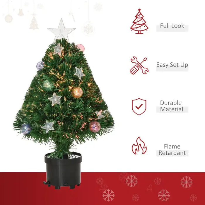 2ft Pre-Lit Artificial Christmas Tree | Fibre Optic and LED Lights - Baubles and Star Topper HOMCOM - Little and Giant Explorers HOMCOM