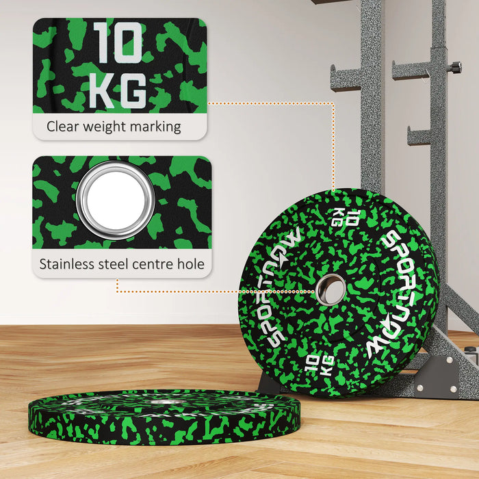 2x10kg Olympic Weight Plates Rubber Bumper Set | Green - Little and Giant Explorers SPORTNOW