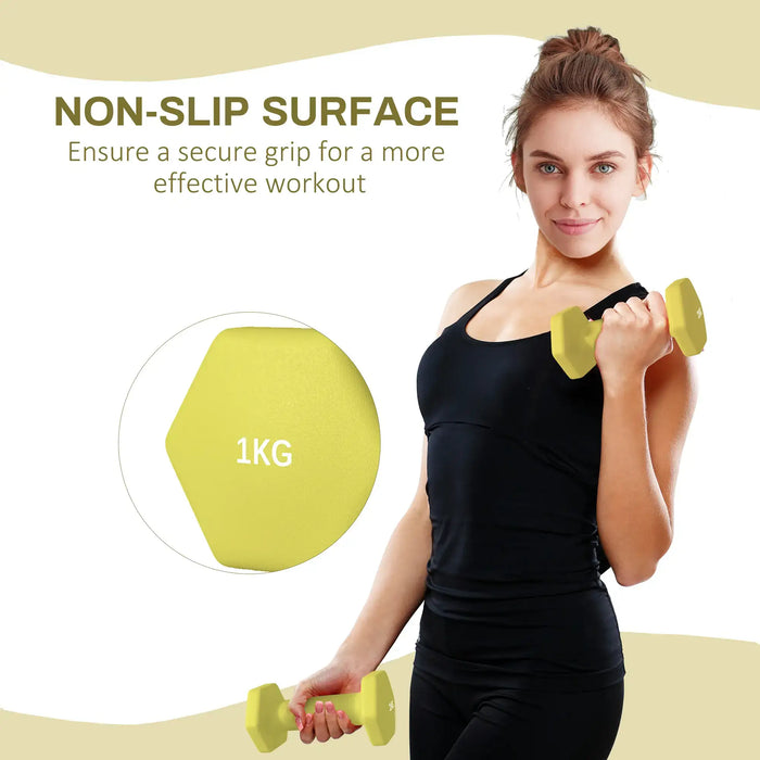 2x1kg Hex Dumbbell Set – Yellow | Anti-Roll Design with Non-Slip Handles SPORTNOW - Little and Giant Explorers SPORTNOW