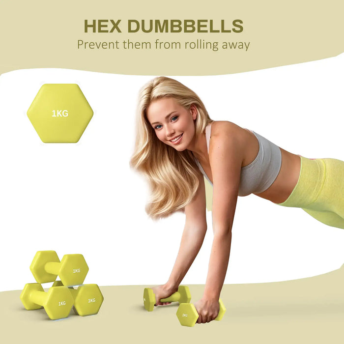 2x1kg Hex Dumbbell Set – Yellow | Anti-Roll Design with Non-Slip Handles SPORTNOW - Little and Giant Explorers SPORTNOW