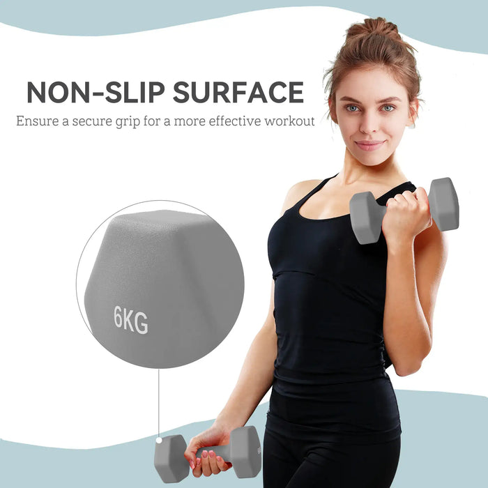 2x6kg Hex Dumbbell Set – Grey | Anti-Roll Design with Non-Slip Handles SPORTNOW - Little and Giant Explorers SPORTNOW