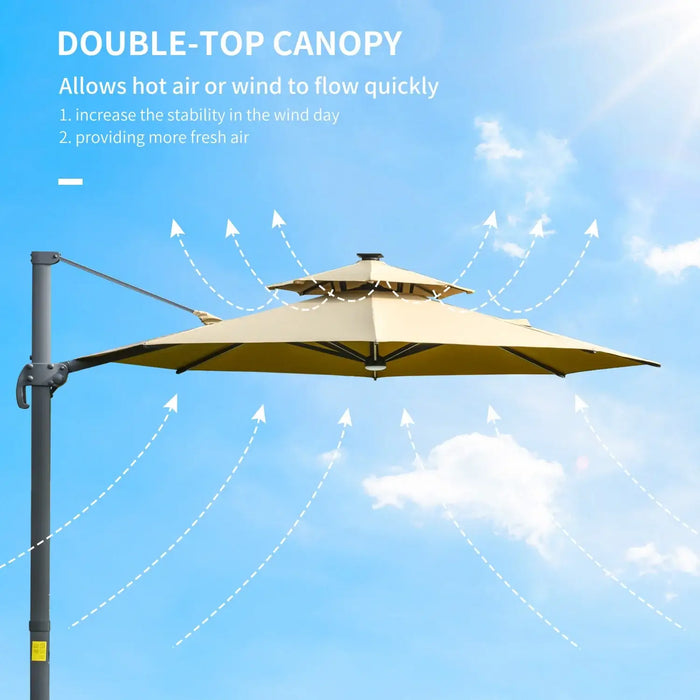 Cantilever Parasol with Solar Lights Power Bank 360° Spin 3m - Little and Giant Explorers Outsunny