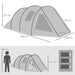 3-4 person green dome tent with two rooms, 2000mm water resistance, dimension diagram