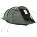 Green 3-4 person dome tent with two rooms, rainfly, and guy lines for camping