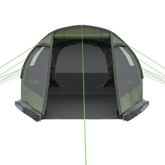 Green 3-4 person dome tent with two rooms and open entry, 2000mm water resistance