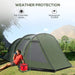 Green 3-4 person dome tent with two rooms, sun protection UV30+, waterproof PU2000, outdoors