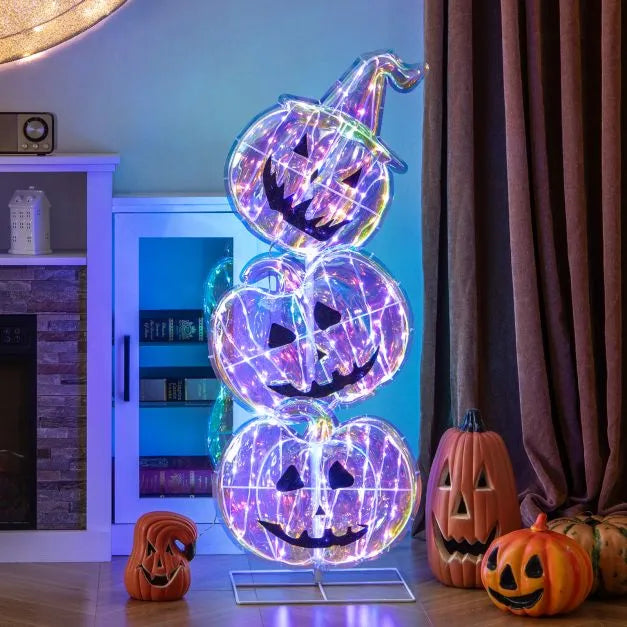 3.4ft Prismatic Stacked Pumpkins – 150 LED Lights | Iridescent Finish - Weather-Resistant Halloween Decoration COSTWAY - Little and Giant Explorers Costway