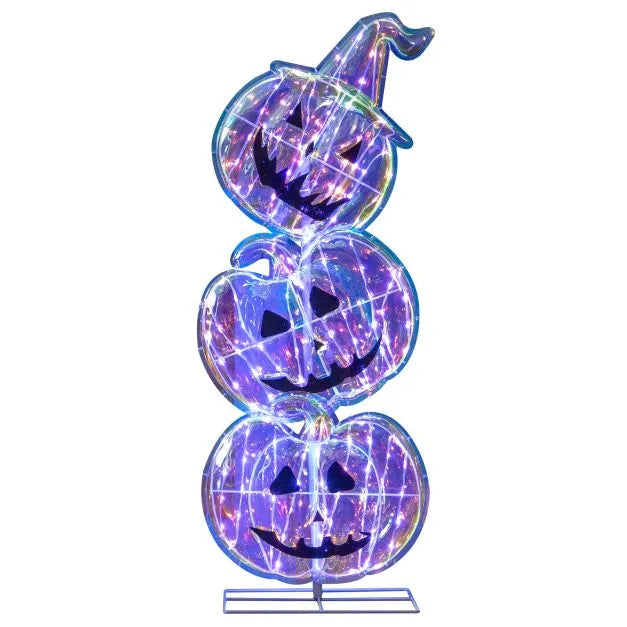 3.4ft Prismatic Stacked Pumpkins – 150 LED Lights | Iridescent Finish - Weather-Resistant Halloween Decoration COSTWAY - Little and Giant Explorers Costway